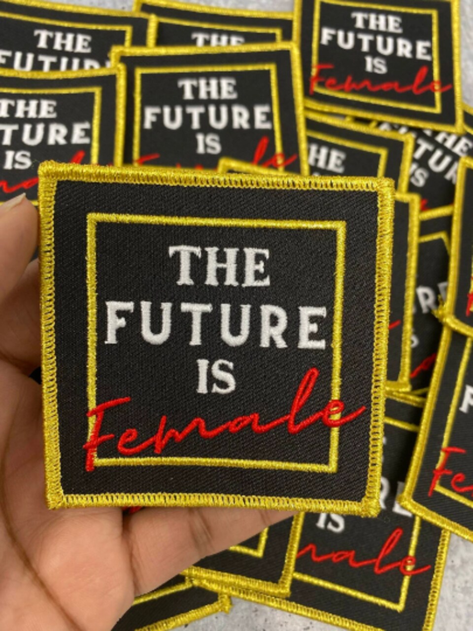 "The Future is Female" Iron-On Patch, Embroidered Patch for Hats, Applique, size 3"x3" inches